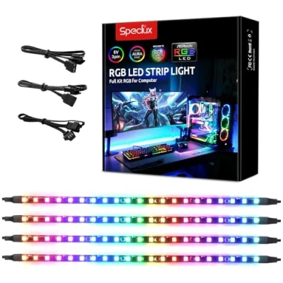 Afbeelding van Speclux LED strips licht, magnetische regenboog pc behuizing verlichting, digitale adresseerbare RGB WS2812B, 5V 3 pins header, compatibel met ASUS Aura SYNC, Gigabyte