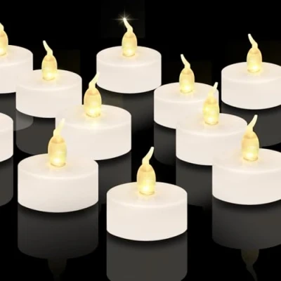 Afbeelding van CNMTCCO Led theelichtjes, kaarsen, vlamloze batterijkaarsen, heldere flikkerende lange batterij, 200+ uur, voor Kerstmis, bruiloft, feest, warm wit, 24 stuks