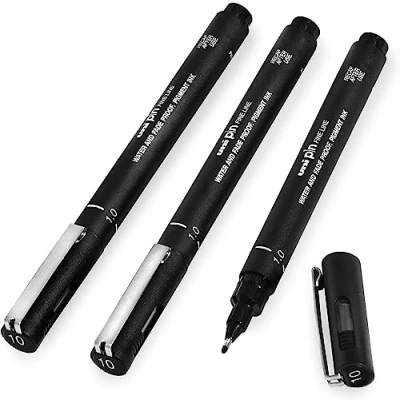 Afbeelding van uni ball PIN Fineliners Zwarte schrijfpennen met fijne punt Water en kleurbestendige inkt Ideaal voor schetsen, scrapbooking, kunst, technische tekeningen In geschenkdoos (Pack van