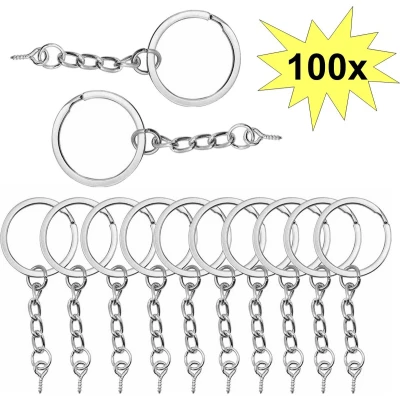 Afbeelding van Fako Bijoux® Sleutelringen Met Schroefje Sleutelhanger Ringen Splitringen Ketting RVS Plat 25 mm 100 Stuks