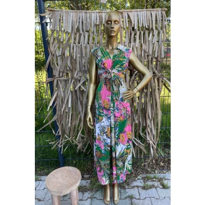 Afbeelding van Lange Zomerjurk Morena Fantasieprint Groen Roze One Size