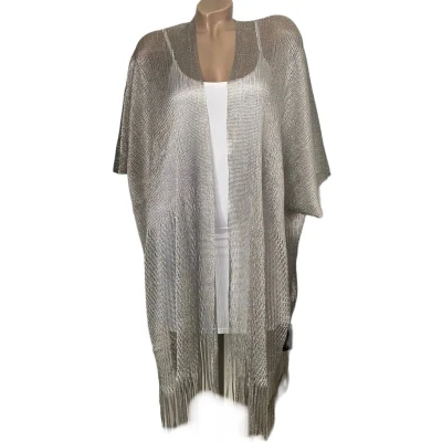 Afbeelding van Kaftan Vest Omslagsjaal glanzend in het effen kleur zilver/grijs