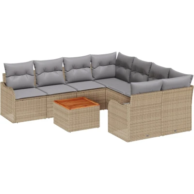 Afbeelding van vidaXL 9 delige tuinset met kussens in beige poly rattan en acaciahout
