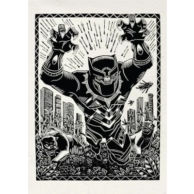Afbeelding van Komar Artprint Marvel Black Panther Lino Cut Charge 50 x 70 cm (breedte hoogte) kinderkamer, wandsticker (set)