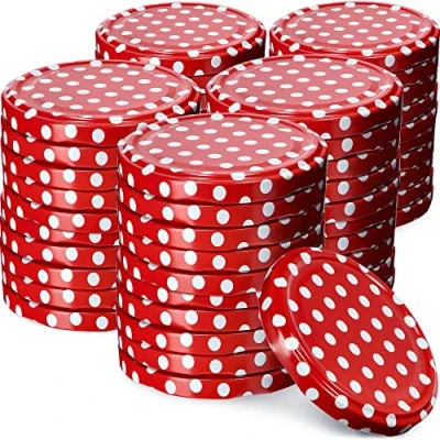 Afbeelding van KADAX Schroefdeksel met diameter van 82 mm, metalen twist off deksel, reservedeksel voor inmaakpotten en weckpotten, deksel 6 inkepingen (50 stuks, rood gestippeld)