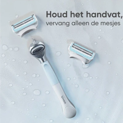 Afbeelding van Giftpack Venus Satin Care Scheermes + 2 Scheermesjes in 1 Reiniger Scheergel 190ml Exfoliant 177ml Verzachtend Serum 50ml