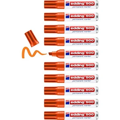 Afbeelding van edding 500 permanent marker oranje 10 stiften beitelpunt 2 7 mm watervast, sneldrogend wrijfvast voor karton, kunststof, hout, metaal, glas