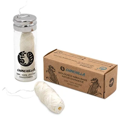 Afbeelding van Chinchilla Zero Waste Tandflos Vegan 30 meter glazen houdertje