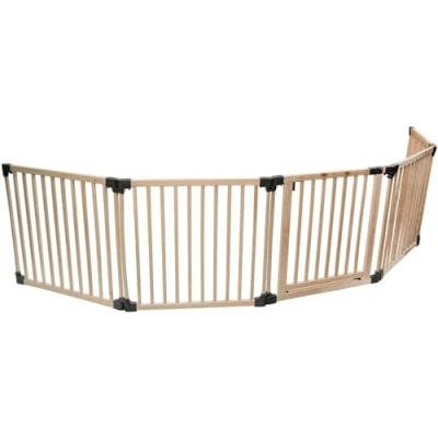 Afbeelding van Safetots Houten Multi Panel Use Safety Barrier, Tot 416,5cm, Natuurlijk Hout, Flexibele Kamer en Trapbarrière, Verdeler met Deur voor Baby Peuter, Eenvoudige Installatie