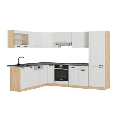 Afbeelding van Vicco Hoekkeuken R Line, Wit landhuis/gouden eik, 227 x 287 cm , WB Antraciet