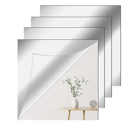 Afbeelding van Newpop 4 stuks wandspiegel, zelfklevend, 30 x cm, explosiebestendig, vierkant, flexibel, acryl, kunststof, knutselen, wanddecoratie, zonder lijst, voor badkamer, woonkamer, slaapkamer