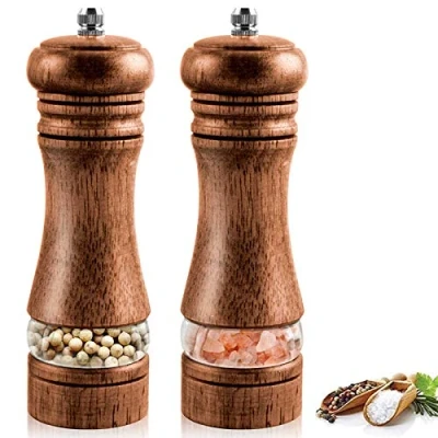 Afbeelding van IAGORYUE Zout en pepermolenset, premium houten pepermolen met kruidenmolen, handmatige zoutmolen instelbare keramische maalwerk, gemakkelijk te vullen navulbaar (2 stuks)