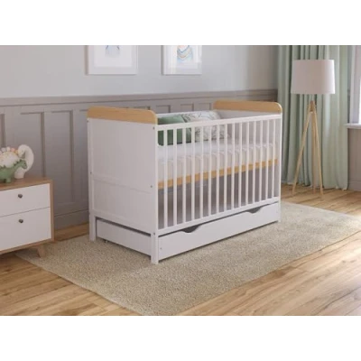 Afbeelding van Love For Sleep babybed, bijzetbed, 60 x 120 cm, met lade en matras, kinderbed, hout, wit grenen, complete set, meegroeiend ledikant