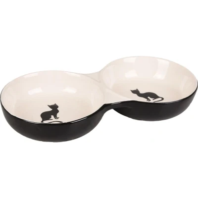 Afbeelding van &quot;Stijlvolle keramische Voerbak voor Kat Nala&quot; Zwart Wit / 145ml 2x 11cm 3,50cm Hoog