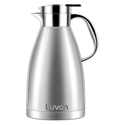 Afbeelding van Luvan 1.8 Litre Roestvrij staal thermische karaf/dubbelwandige vacuüm geïsoleerde koffie pot met knop Top, 12 + uur warmte en 24 koude retentie, BPA vrij, voor koffie, thee, drank etc