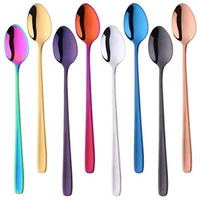 Afbeelding van lepel kleurrijke koffielepel lange steel dessertlepel 20 cm longdrinklepel 8 stuks