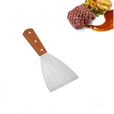 Afbeelding van Roestvrij staal anti aanbak gebakken eierschep pannenkoek vleesspatel schraper biefstuk hamburgerspatel kookgereedschap met houten antisliphandgreep voor thuiskeuken restaurants
