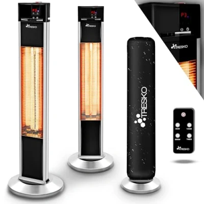 Afbeelding van TRESKO Infrarood staande warmtestraler, 2000 W, met afstandsbediening, elektrische warmtestraler voor terras, 3 warmtestanden, terrasstraler binnen en buiten, infraroodstraler led display