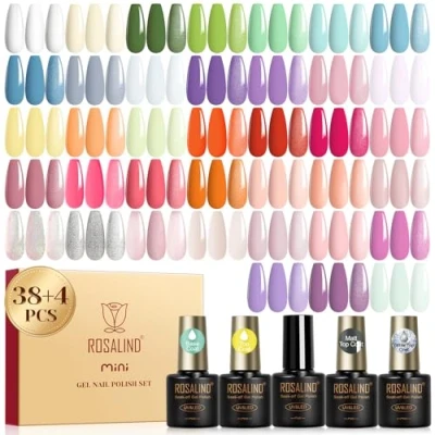 Afbeelding van ROSALIND UV Nagellack Set, 42 Stück Gel Pastell Rosa Blau Violett Grün