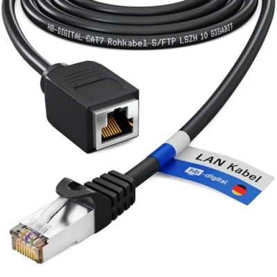 Afbeelding van HB DIGITAL 1 m patchkabel verlenging Cat.7 RJ45 male &amp; female adapter zwart Ethernet uitbreiding, LAN netwerkkabel connector 10 Gbit/s Raw kabel S/FTP Halogeen vrije PIMF 600MHz Cat7 Cat6a