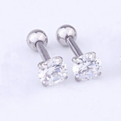Afbeelding van Plux Fashion Staaf Piercing Zilver 4mm Sieraden Zilveren Piercings Zirkoon Steen Stainless Steel Oor HipHop Cadeau Fancy Luxe Style Duurzame Kwaliteit Halloween Oktoberfeest