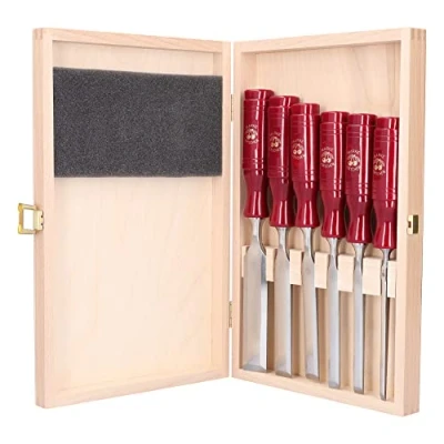 Afbeelding van Kirschen 1103000 Beitelset met kunststof handvat in houten doos, rood/zilver, 6 delig