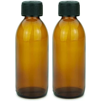 Afbeelding van mikken 2 bruine glazen flessen 200 ml met schroefdop