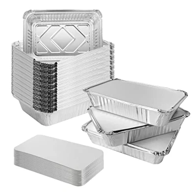 Afbeelding van AZKEEGREY 50 stuks aluminiumfolie trays met deksels, 1000 ml containers folie voedselcontainers deksels voor afhaalmaaltijden, catering thuis