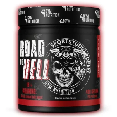 Afbeelding van Road to Light Ultra Hardcore Booster Pre workout poeder ATP + L arginine citrulline bèta alanine cafeïne 400 g in samenwerking met de sportstudio Popeye Ice Tea Peach smaak veganistisch