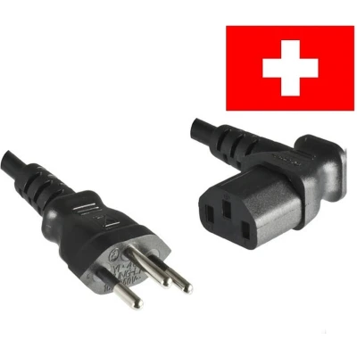 Afbeelding van Apparaatsnoer met haakse C13 plug en rechte Zwitserse (type J) stekker 3x 0,75mm / zwart 1 meter