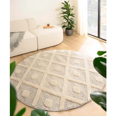 Afbeelding van Rond Vloerkleed Scandinavisch Fjord Reise Grijs/crème 160 Cm