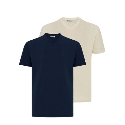 Afbeelding van dandalo 2 PACK Tshirt basic, Heren, Maat: 3XL, Navy ecru