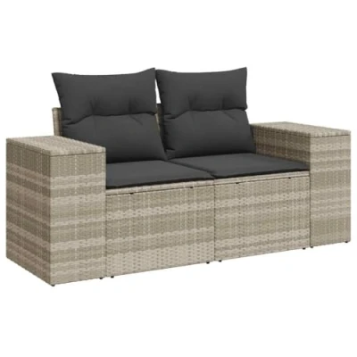 Afbeelding van vidaXL Tuinbank 2 zits met kussens poly rattan lichtgrijs