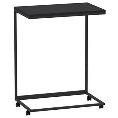 Afbeelding van vidaXL Bijzettafel met wieltjes 55x35x70 cm bewerkt hout zwart, salontafel, woonkamertafel, tafel, bijzettafeltje, banktafel, tafeltje, gangtafel