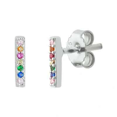 Afbeelding van Oorknoppen Balkje Gekleurd Zirkonia Zilver Gerhodineerd Glanzend 7 mm