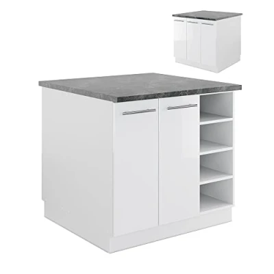Afbeelding van Vicco Keukeneiland &quot;Fame Line&quot;, Wit hoogglans/wit, 90 cm zonder werkblad