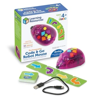 Afbeelding van Learning Resources Code &amp; Go Robotmuis Oplaadbaar, speelgoed voor 4 jarige jongens en meisjes, schermvrije interactieve programmeerbare robot