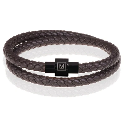Afbeelding van Memphis leren wrap armband Donkerbruin Zwart 23cm