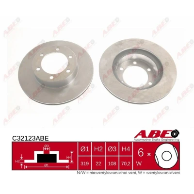 Afbeelding van ABE C32123ABE Remschijf Vooras 319 22 6 Geventileerd Grijs gietijzer TOYOTA: Land Cruiser Prado 90