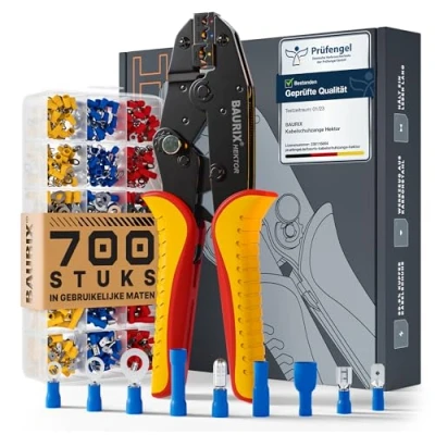 Afbeelding van BAURIX® Krimptang incl. 700 Stuks Kabelschoenen Assortiment voor [0,50 6mm²] Kabelhulzen Ferrule Crimping Tool Kit Kabelschoen