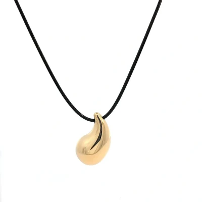 Afbeelding van Zwart koord ketting met gouden druppel