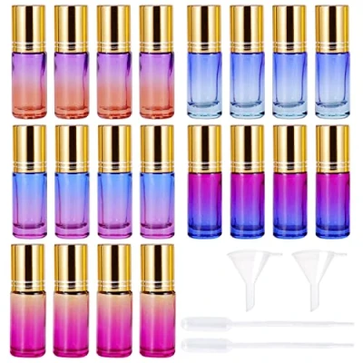 Afbeelding van 20 stuks etherische oliën, rolflessen, glazen rollerflessen, lege roller flessen, 5 ml, met roestvrijstalen rollerballen, navulbaar, roll on multicolor flessen voor olie,
