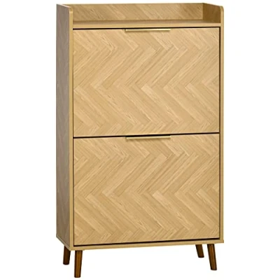 Afbeelding van HOMCOM schoenenrek met 2 kleppen, vintage voor kleine entree, woonkamer, slaapkamer, 70 x 30 120 cm
