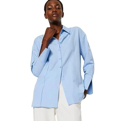 Afbeelding van Trendyol Lichtblauw, Geribd, Oversized, Wijd Geweven Overhemd Met Splitten Op De Mouwen Twoaw24Go00152