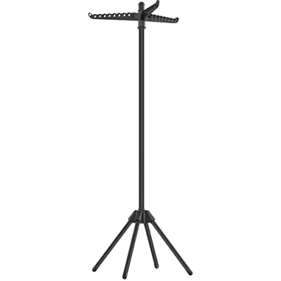 Afbeelding van SONGMICS Wasdroogrek, vrijstaande droger, 3 roterende armen voor hangers, 4 poten, interieur, roestvrij staal, biedt plaats aan maximaal 27 kledingstukken, hoogte 150 cm, zwart LLR510B01