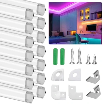 Afbeelding van LED Aluminium Profiel, profiel 14 x 1m, Kanalen V Vorm voor Strips, Bar en Diffusor Perfect Licht, met Hoekverbinders, Eindkappen, Schroeven Montage Clips