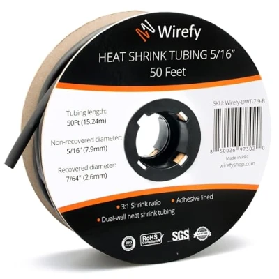 Afbeelding van Wirefy Krimpkous Rol 7,9mm 3:1 Dubbelwandige Kabel Met Zelfklevende Voering Thermische Slang Zwart van 15 m