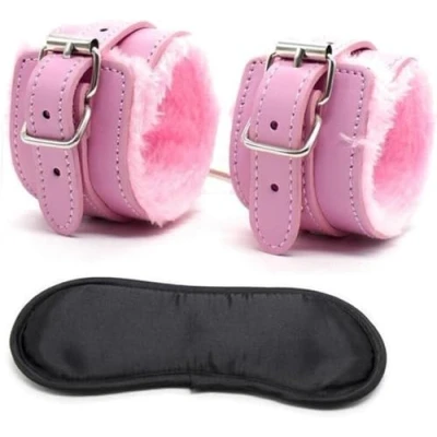 Afbeelding van New Age Devi Erotische Lederen SM Bondage Sex Oogmasker Met Handboeien Blinddoek BDSM Party Vrouwen Masquerade Oog Maskers Speeltjes Voor Volwassenen Roze