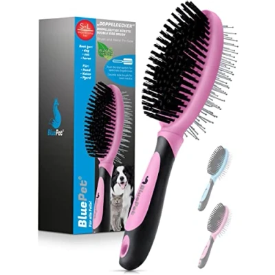 Afbeelding van BluePet &quot;DoppelDecker&quot; 2 in 1 hondenborstel voor lang haar en kort haar, ook puppy&#039;s katten, glad maken, ontwarren, uitborstelen, allround talent de dagelijkse vachtverzorging