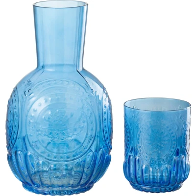 Afbeelding van J Line Karaf+Glas Maya Glas Blauw